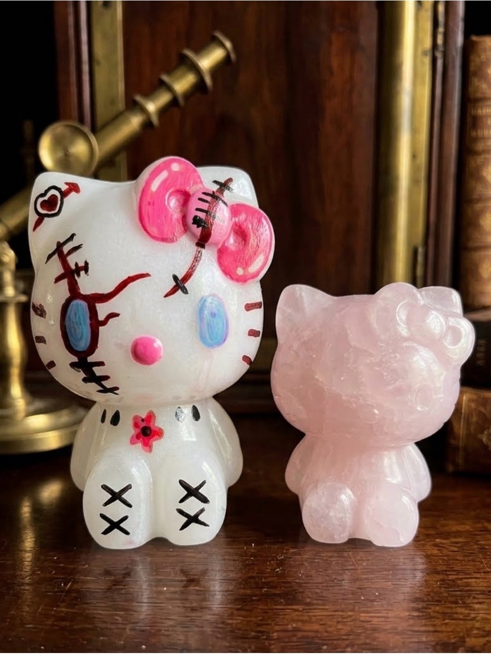 Selenite and Rose Quartz Hello Kitty Collectible Figurine Carvings